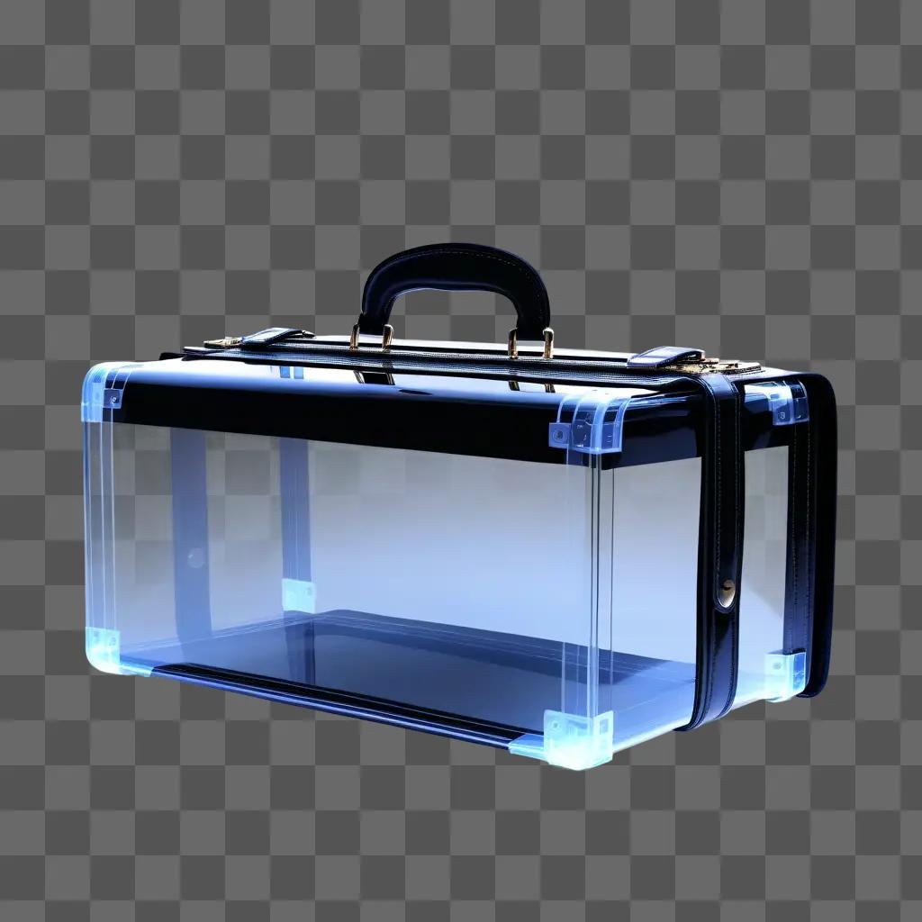 transparent briefcase sits on a light background