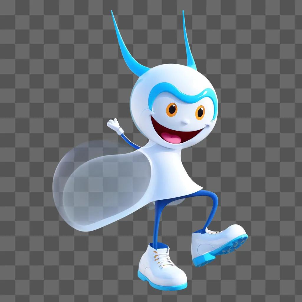 transparent cartoon character with a smile and white sneakers