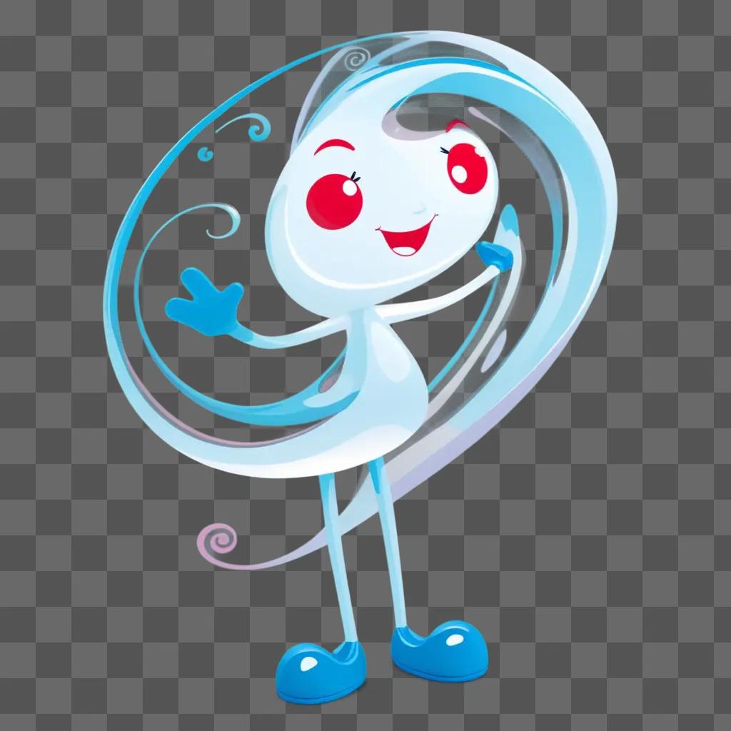 transparent cartoon character with red eyes and blue shoes