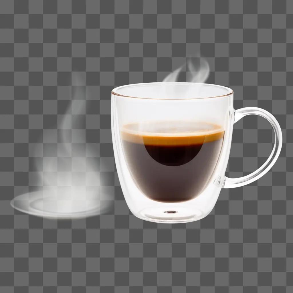 transparent coffee cup with steam and liquid