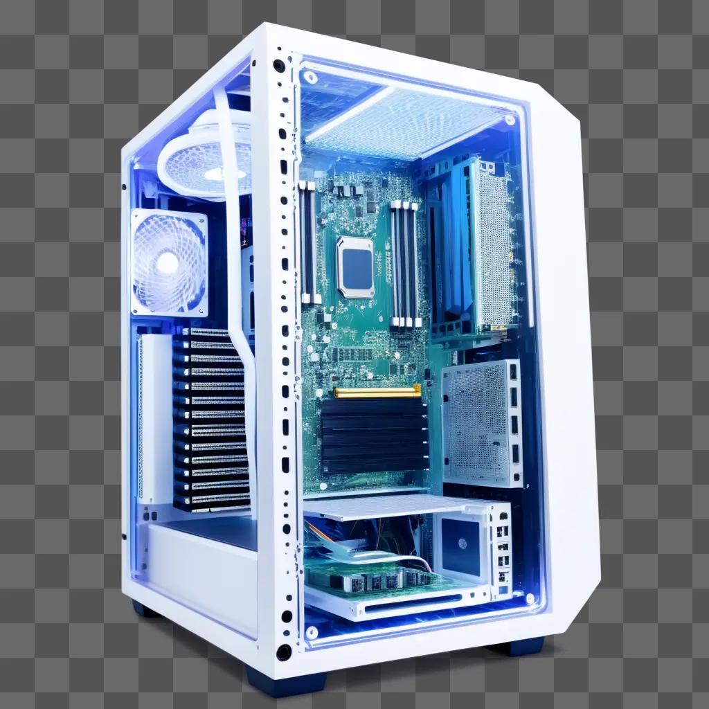 transparent computer case with a motherboard and other components