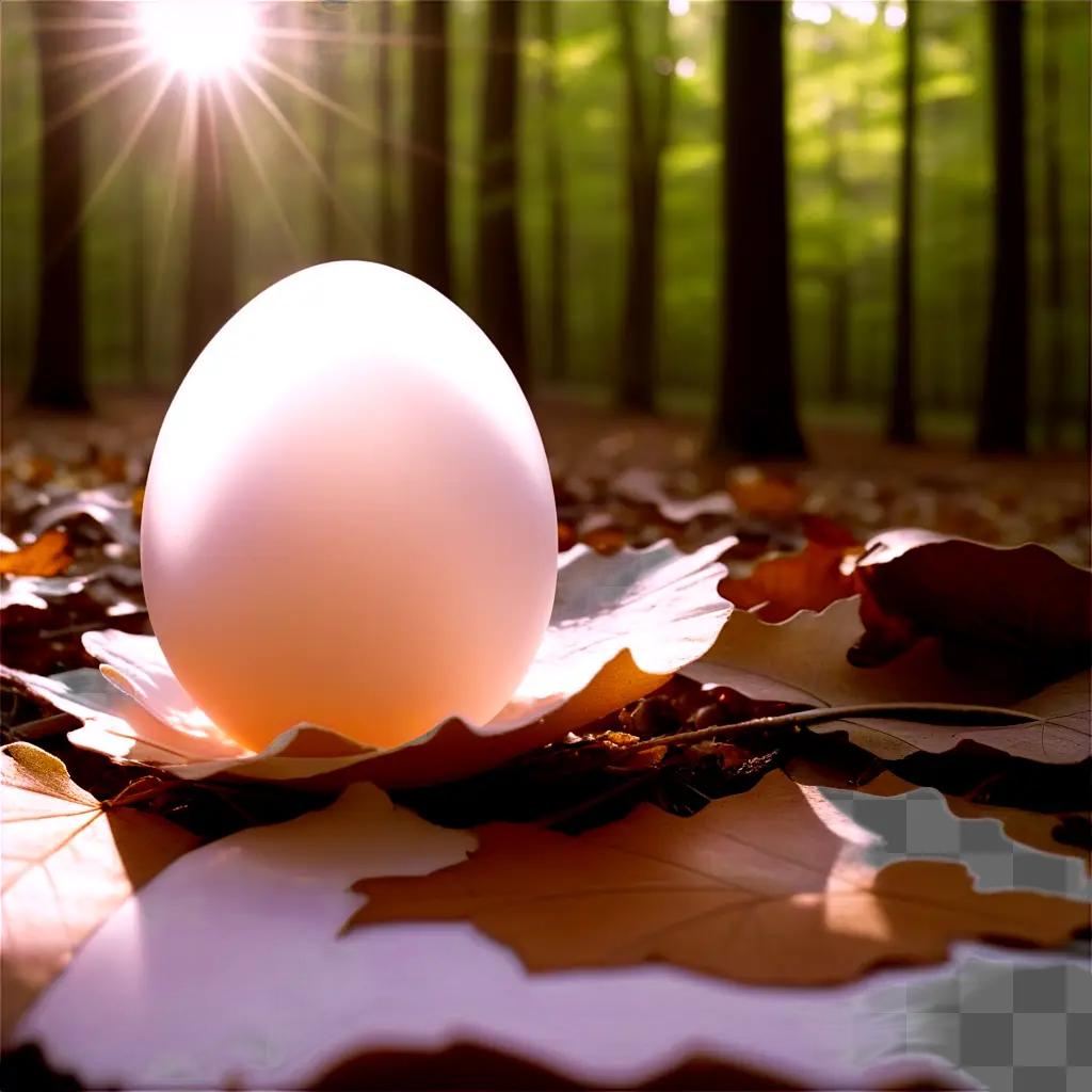 transparent egg sits on a leafy bed