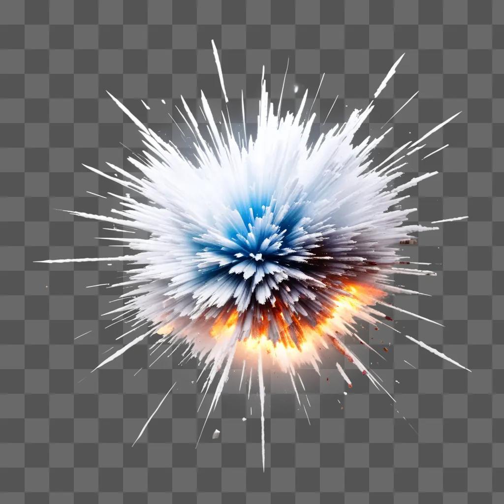 transparent explosion with a white center and blue and orange sparks