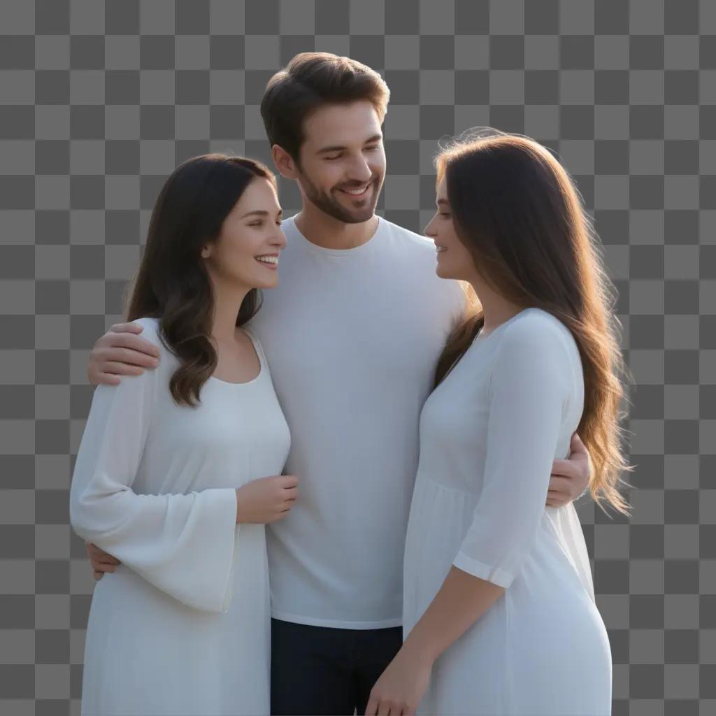 transparent family posing together in a white dress