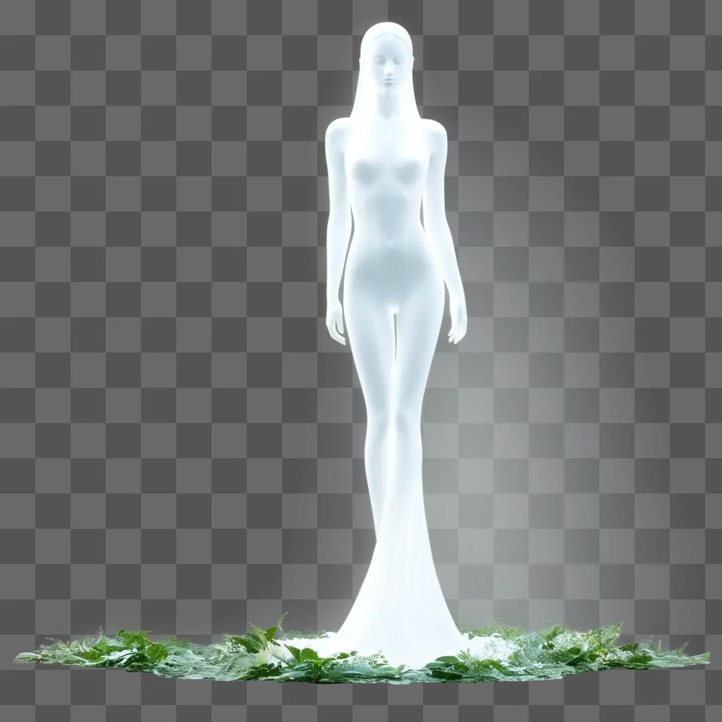 transparent figure stands in a grassy area