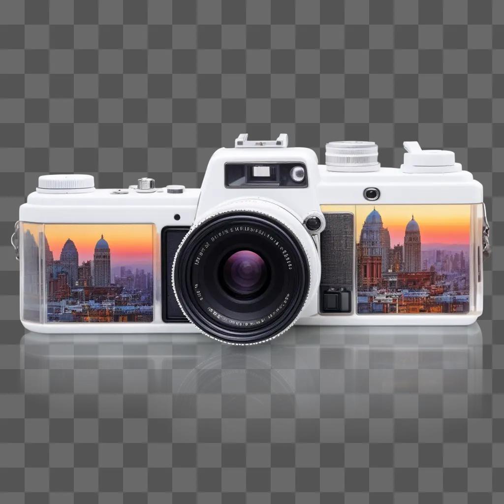 transparent film camera captures a cityscape