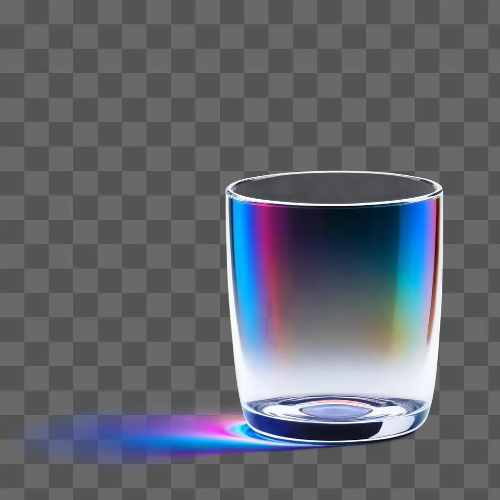 青い背景に透明なガラスのコップ