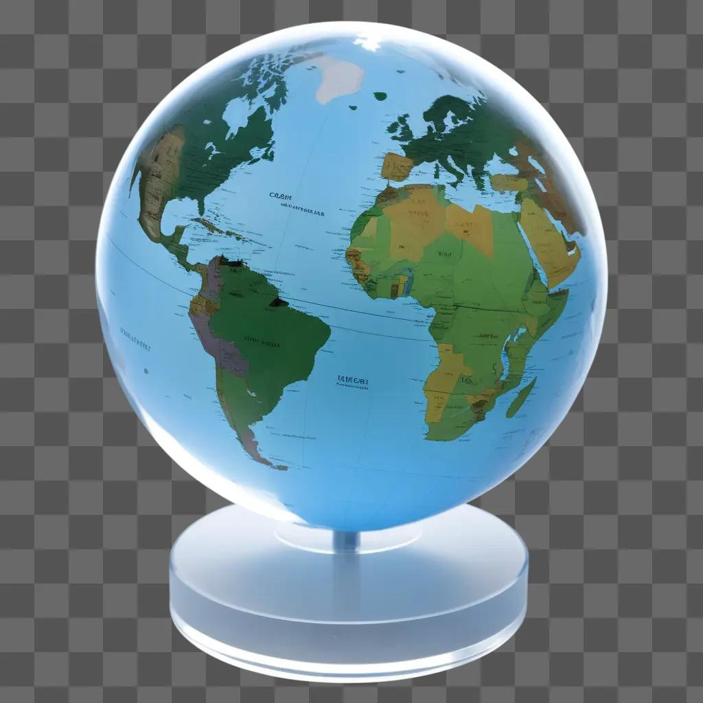 transparent globe with countries and continents on it