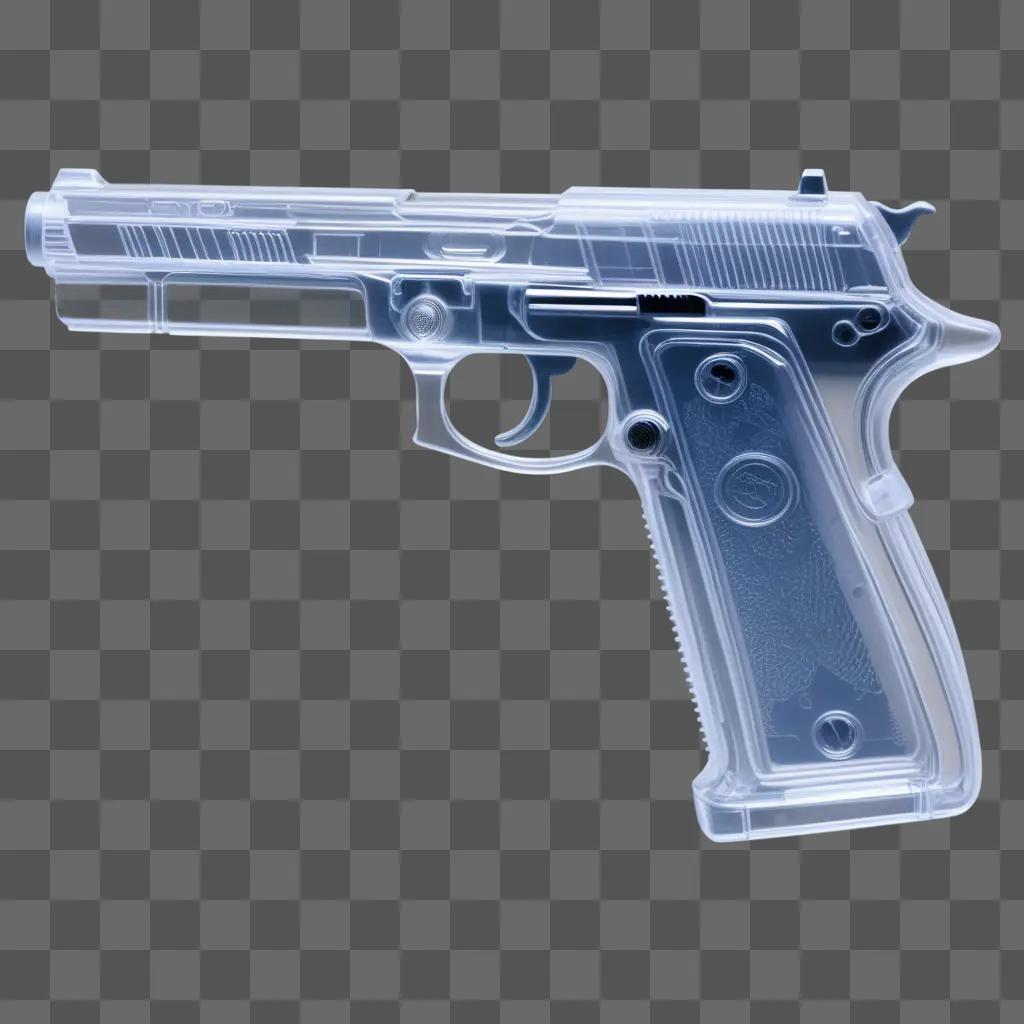 transparent gun design on a blue background