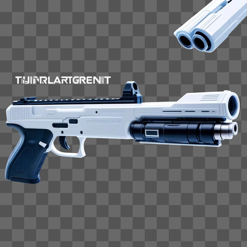 transparent gun with a black barrel and a silver barrel