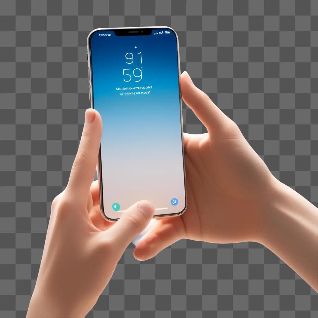 transparent hand holding a phone with a transparent screen