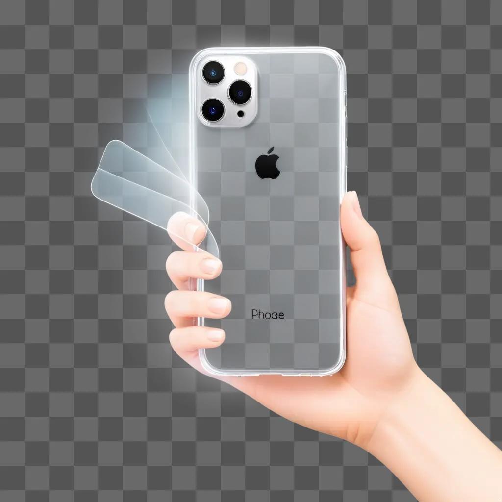 transparent hand holds a clear phone case