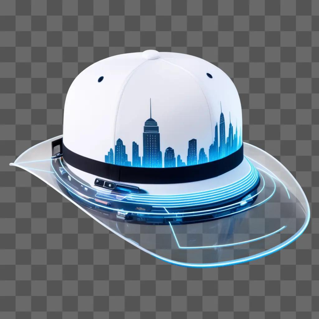 transparent hat with a cityscape design