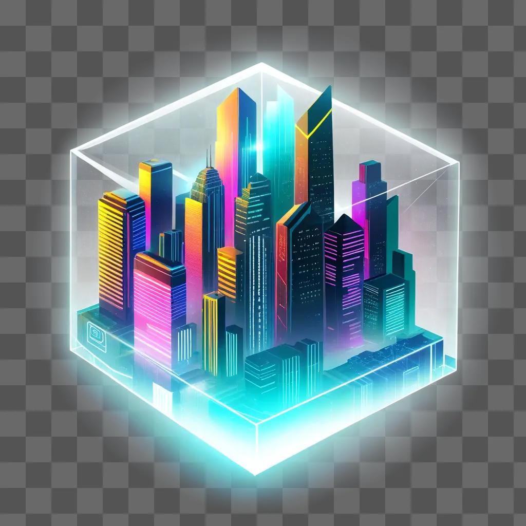 transparent hexagon cityscape with buildings