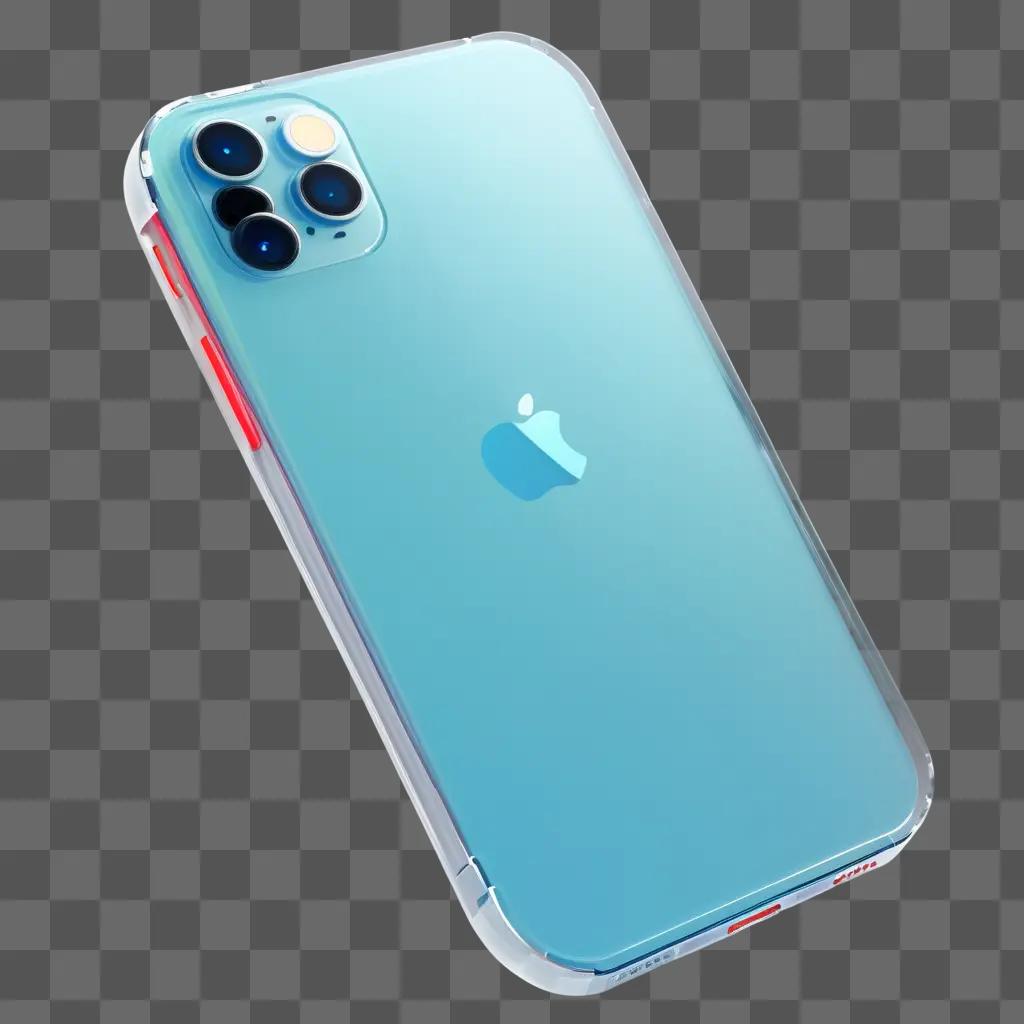 transparent iPhone 15 is displayed on a blue background