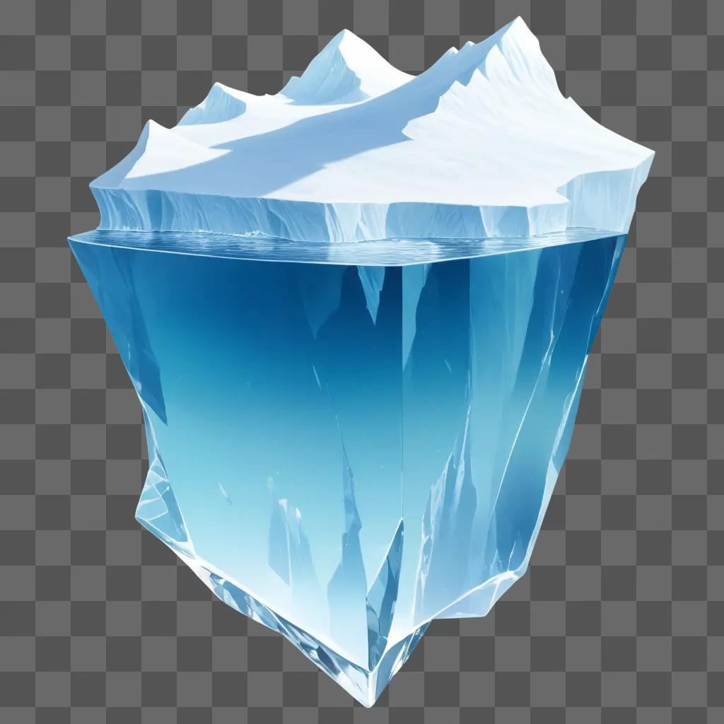 transparent iceberg floating in a blue water background