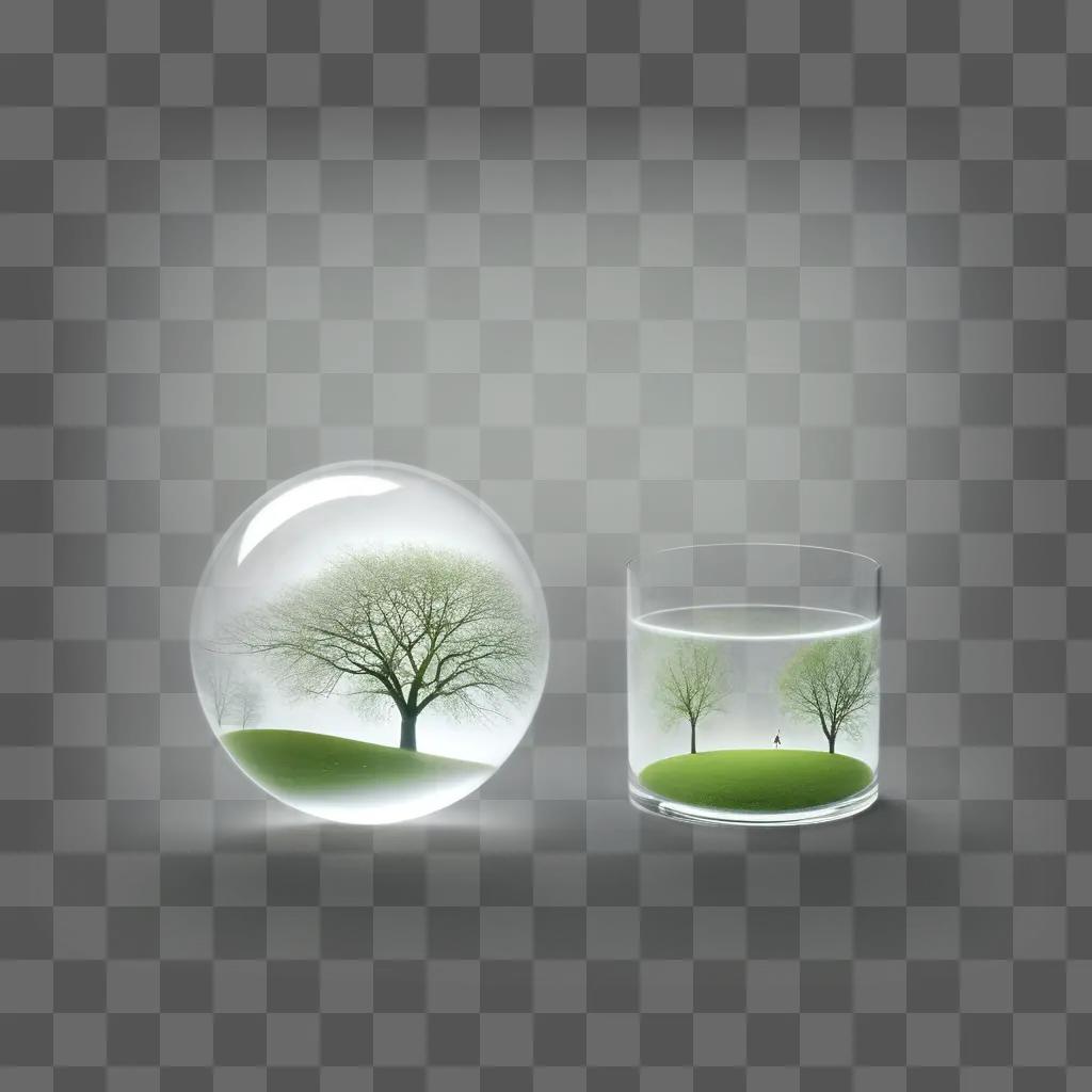 transparent image of a tree and a glass of water