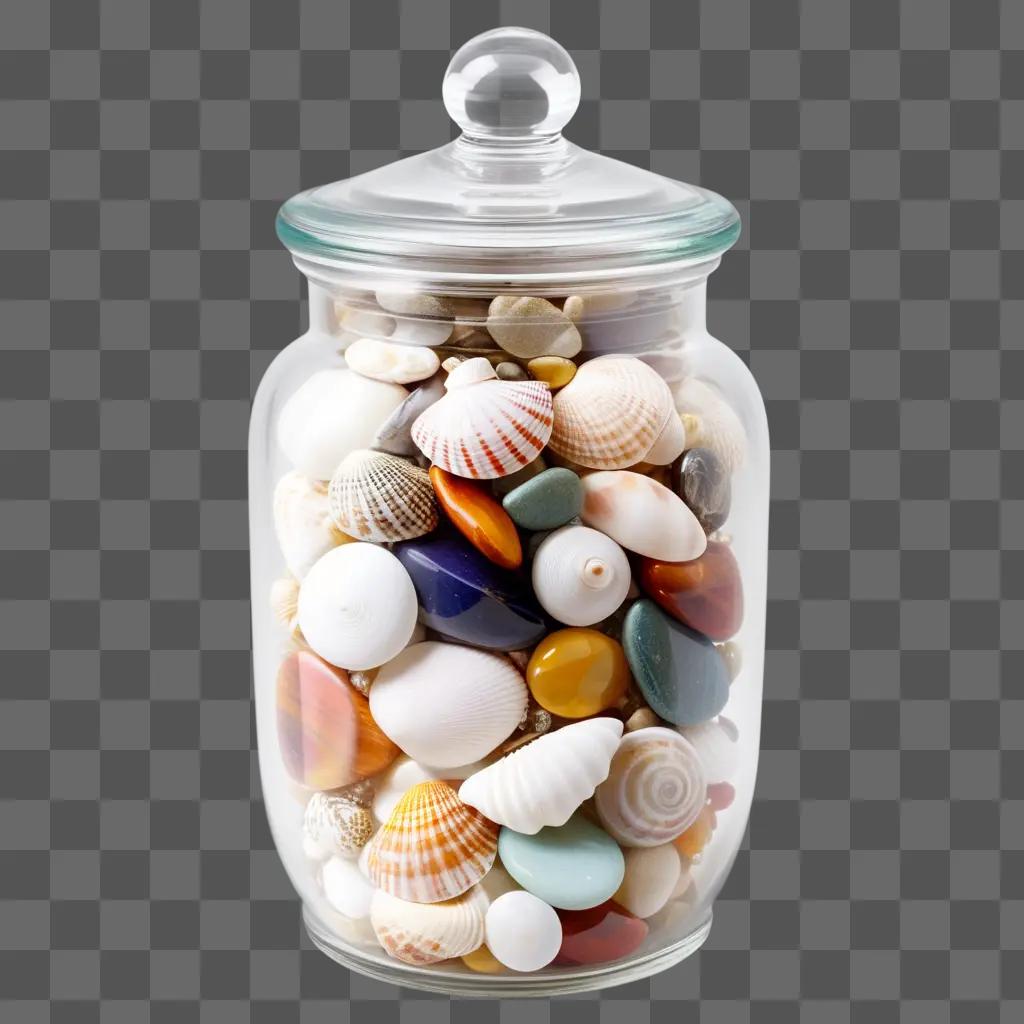 transparent jar filled with assorted seashells