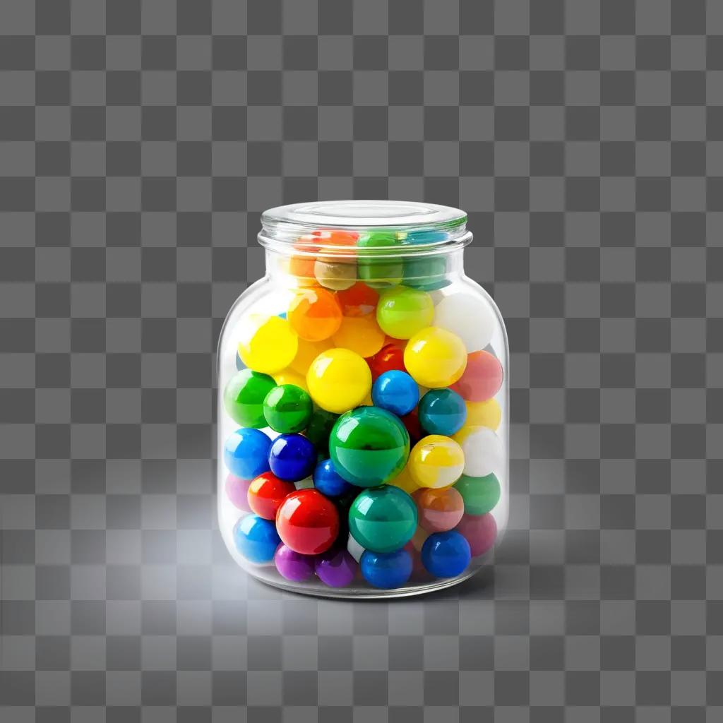 transparent jar filled with colorful balls