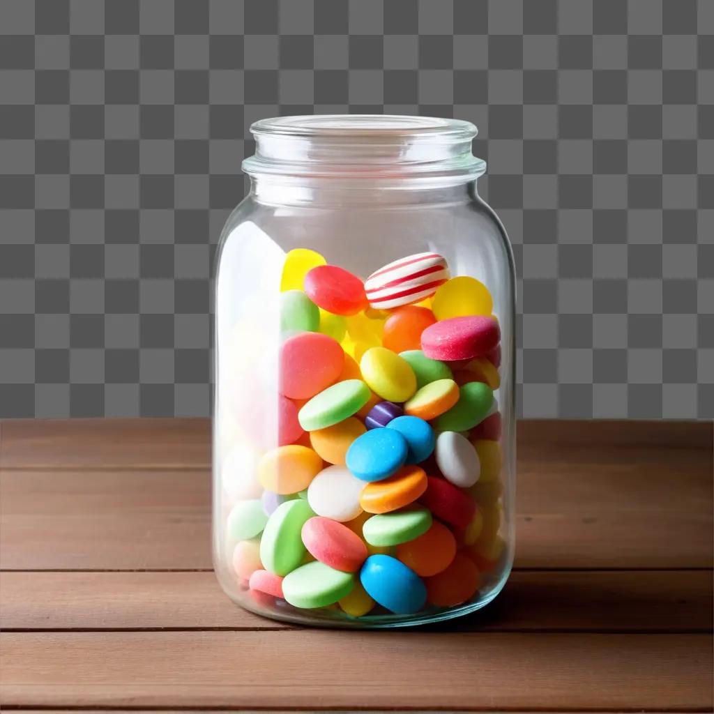 transparent jar filled with colorful candies