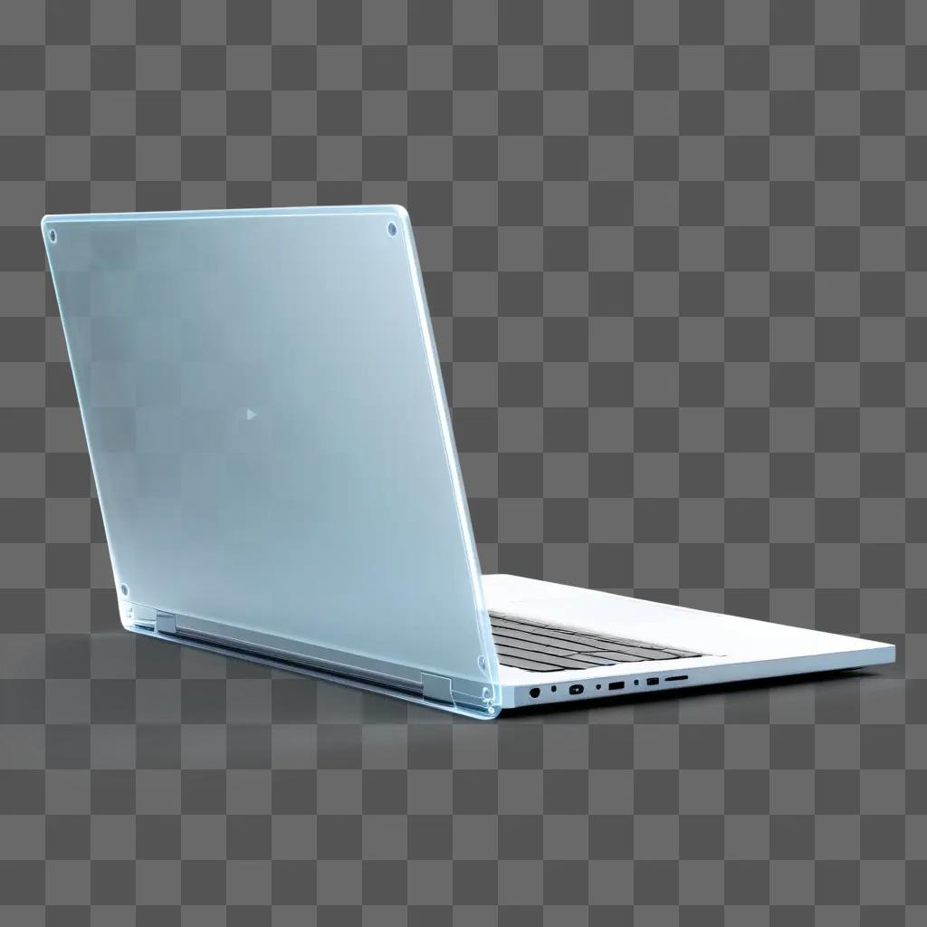 transparent laptop is on a gray surface