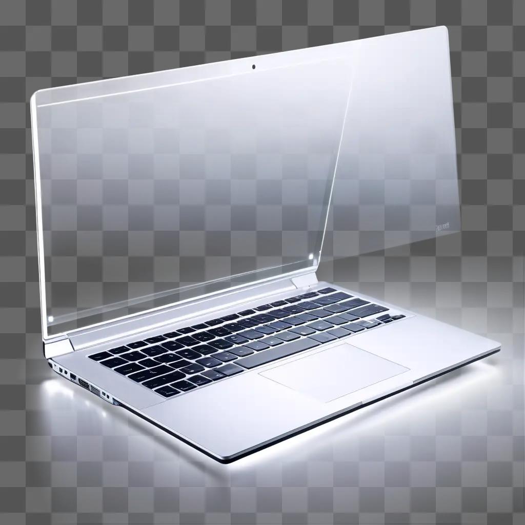 transparent laptop is shown on a white background