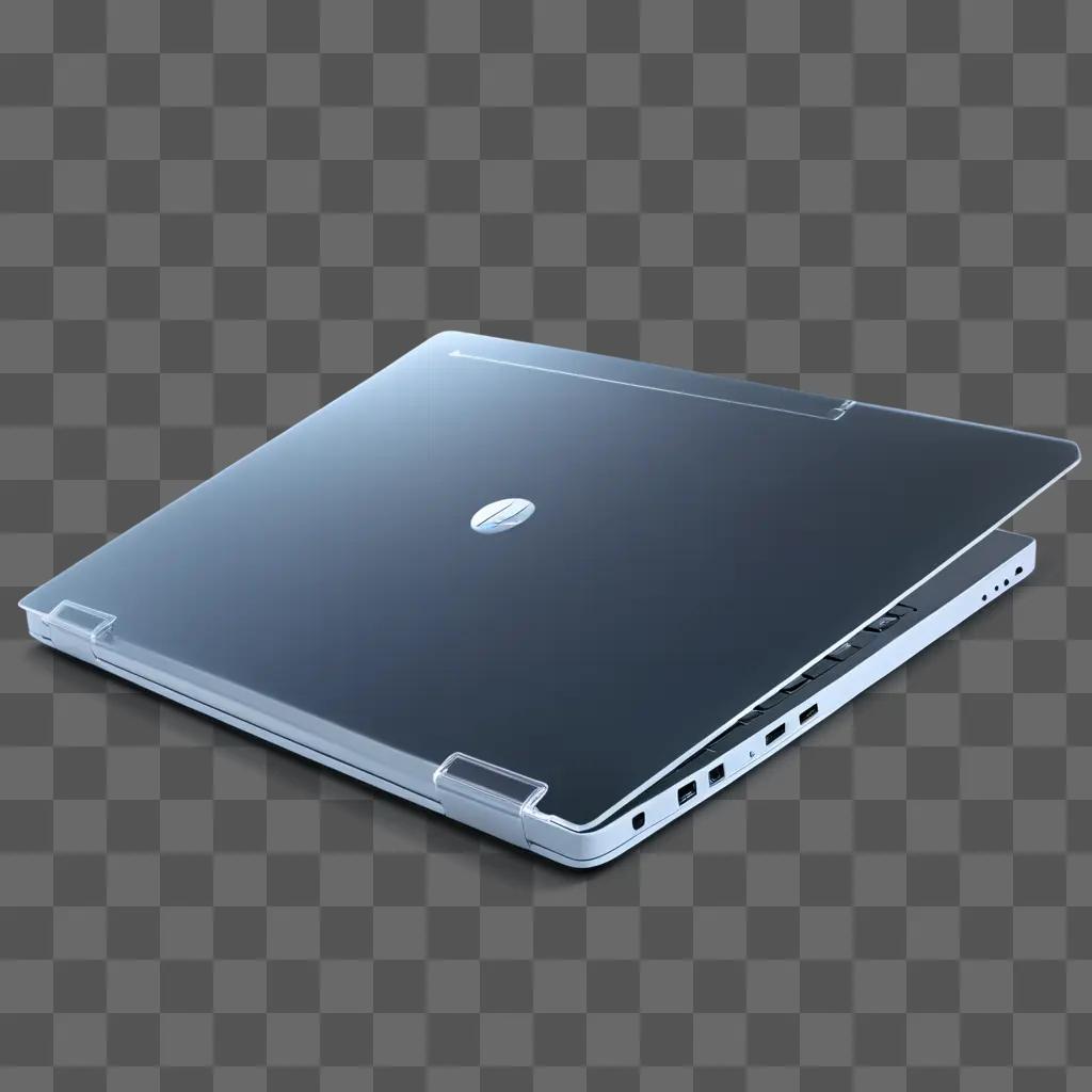 transparent laptop sits on a grey surface