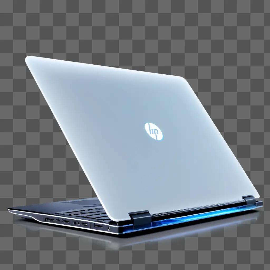 HPのロゴが入った透明なノートパソコン