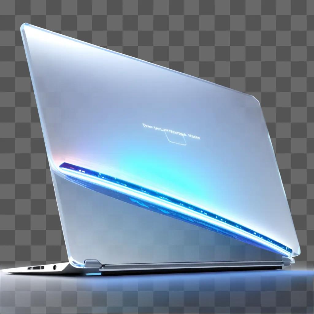 transparent laptop with a blue screen