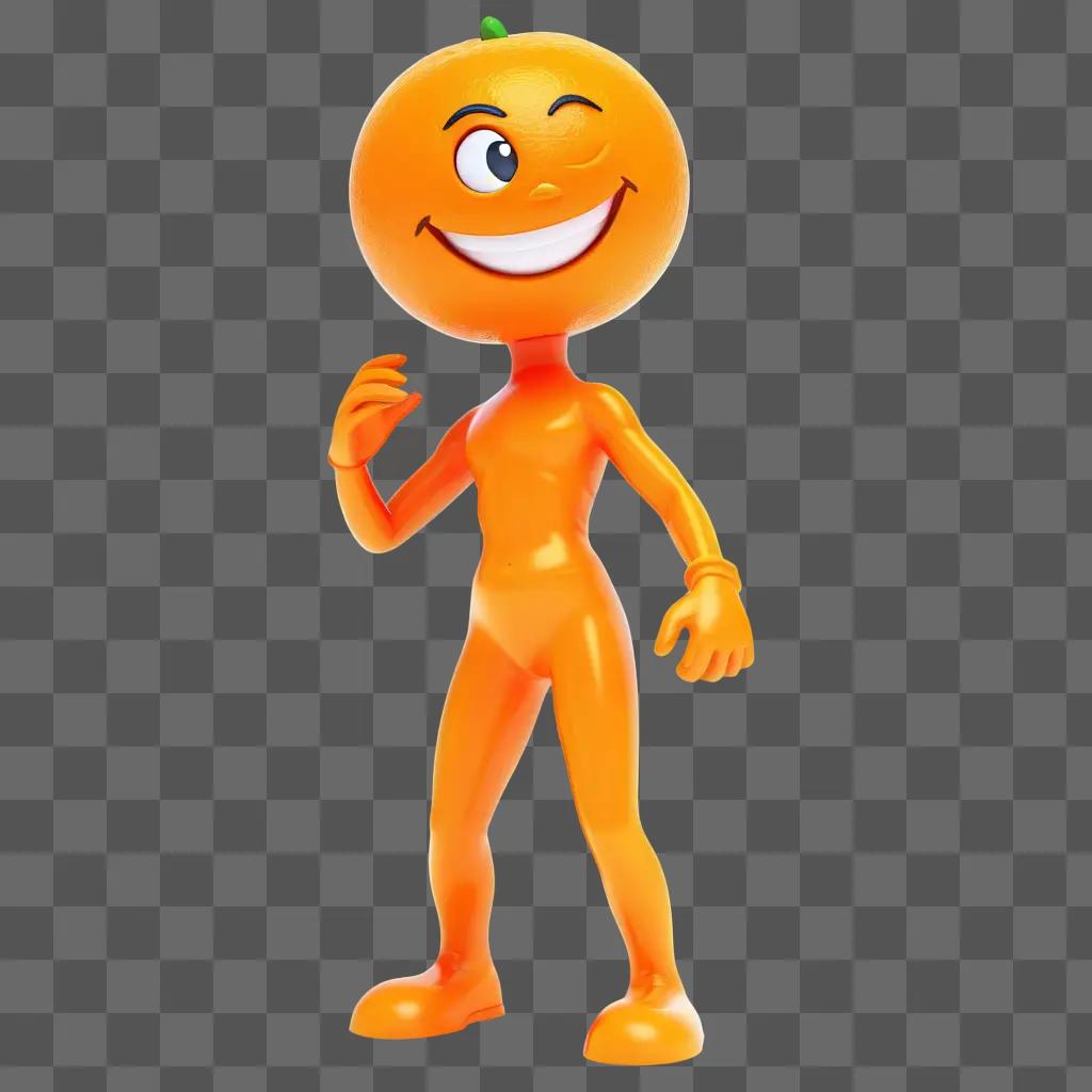 transparent orange figure with a smiling face and a green head