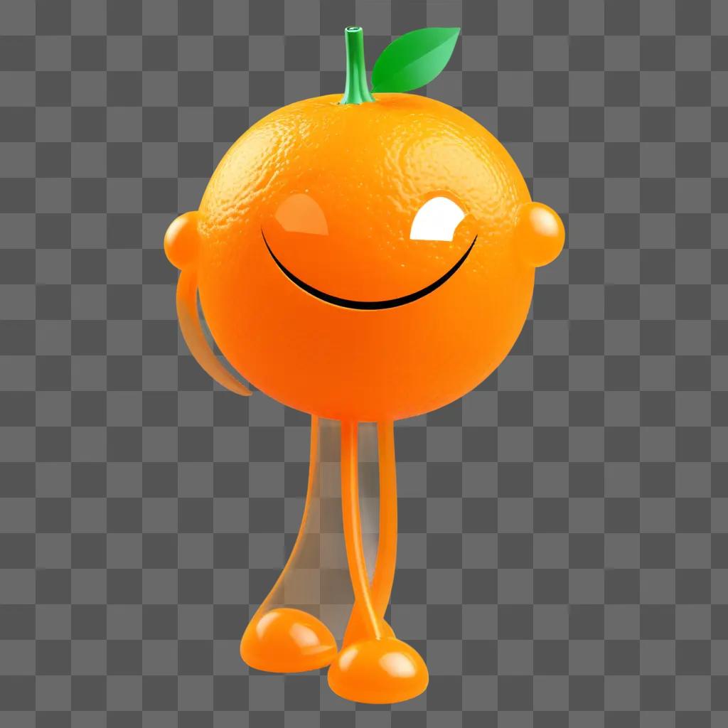 transparent orange with a green stem and a smiling face