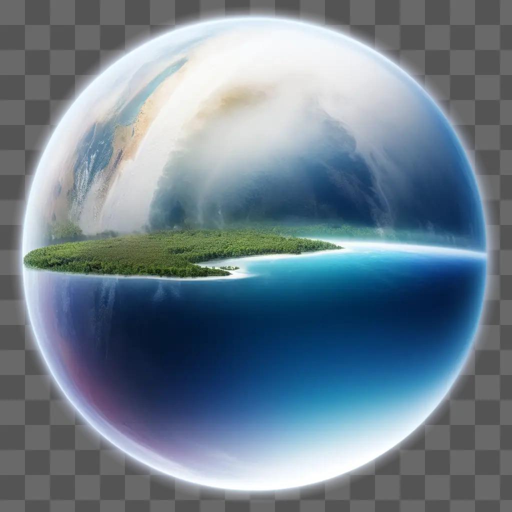 transparent planet with a beach in the center