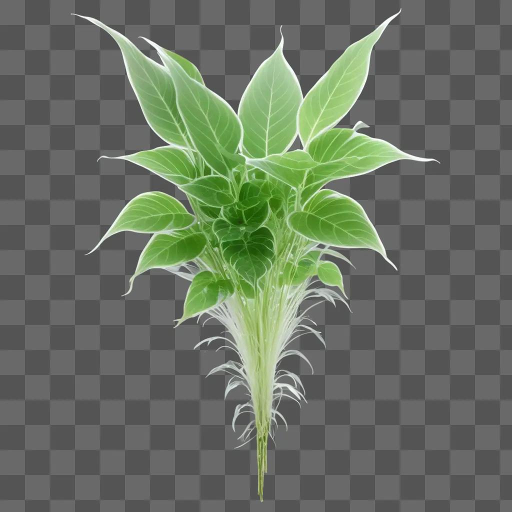 transparent plant with glowing leaves on a green background