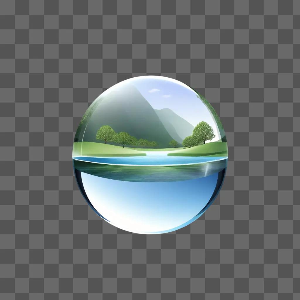 transparent sphere with a green landscape inside