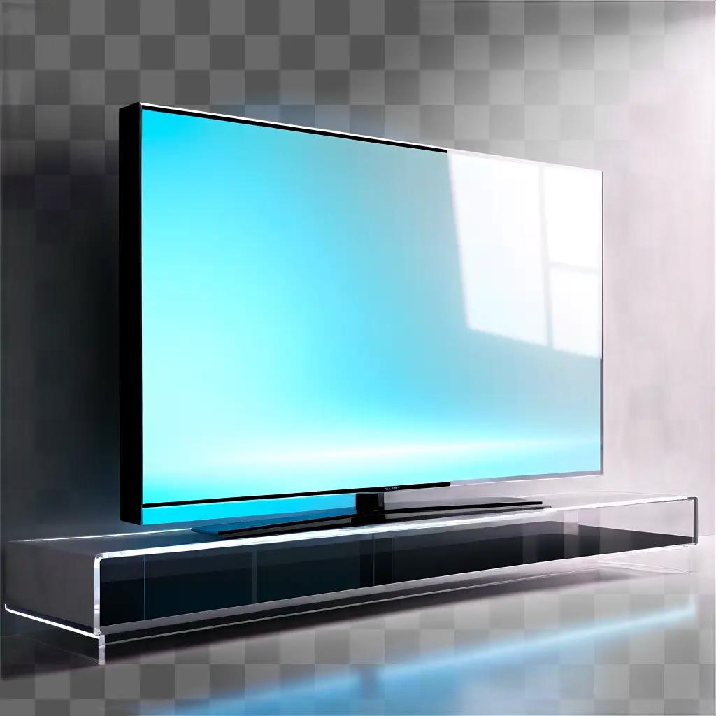 transparent television set with a blue screen