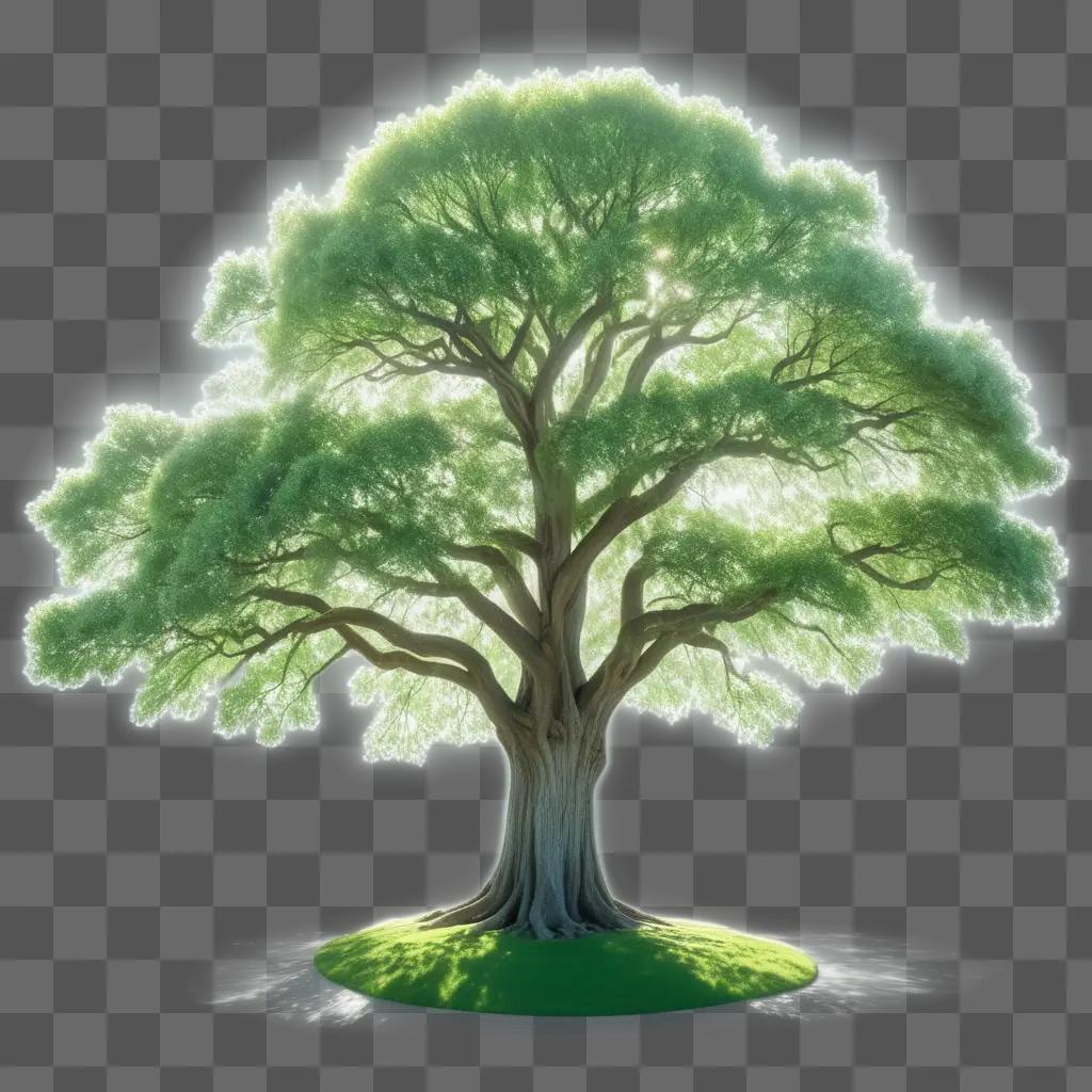 transparent tree is seen against a green background