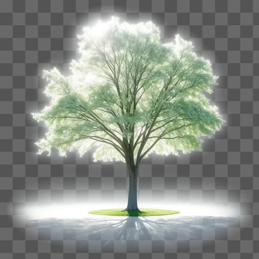 transparent tree with a white light shining on it