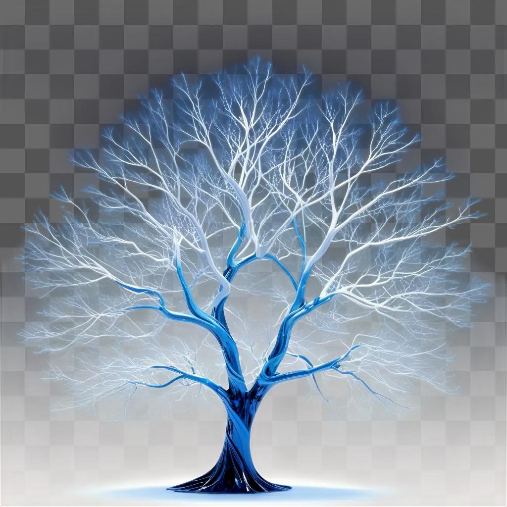 transparent tree with blue roots and trunk