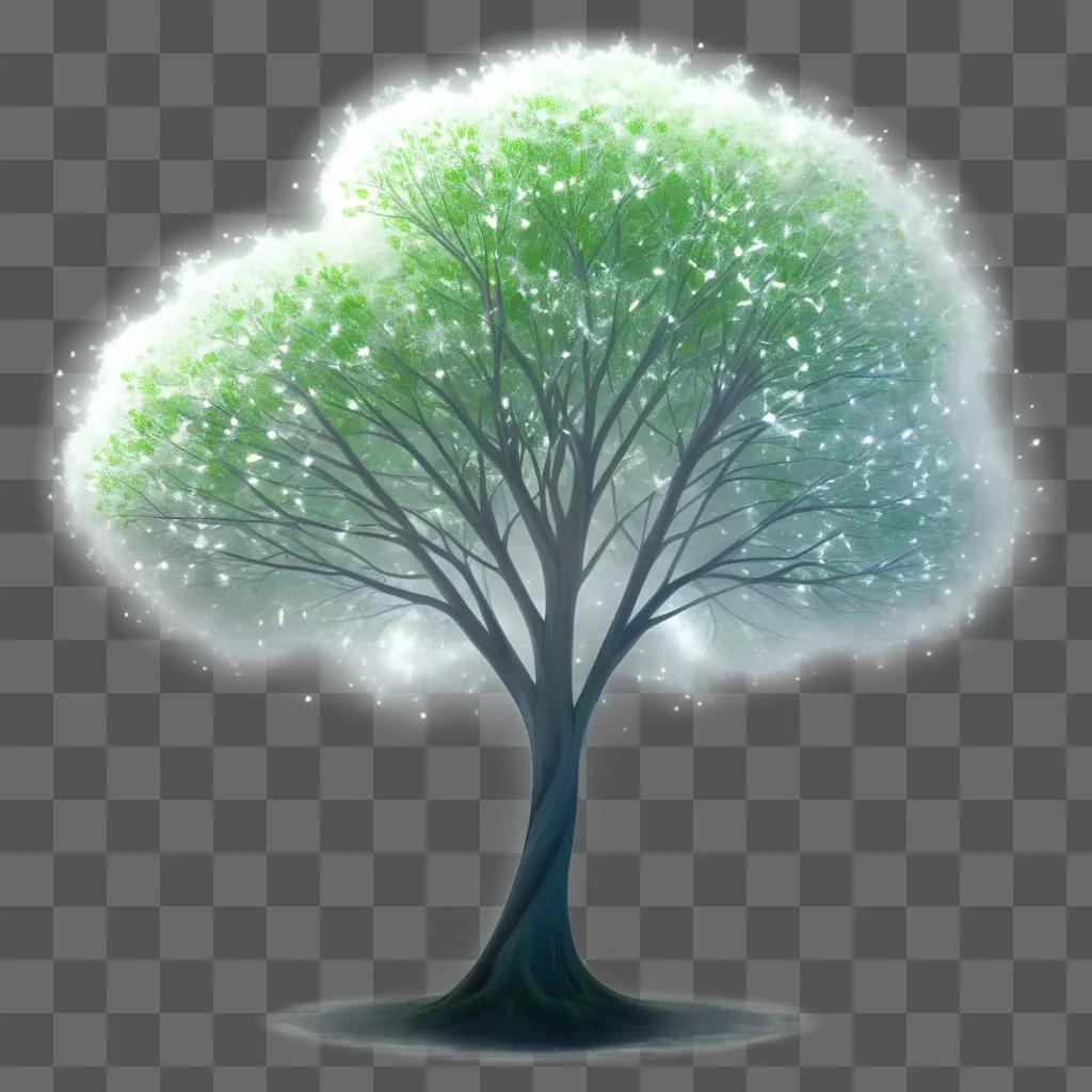 transparent tree with glowing leaves