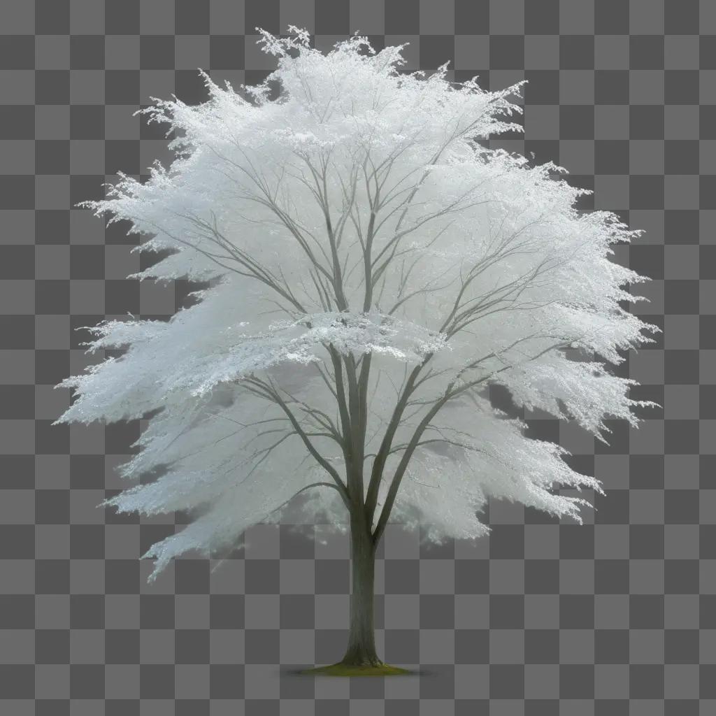 霧の中に白い葉を浮かべた透明な木