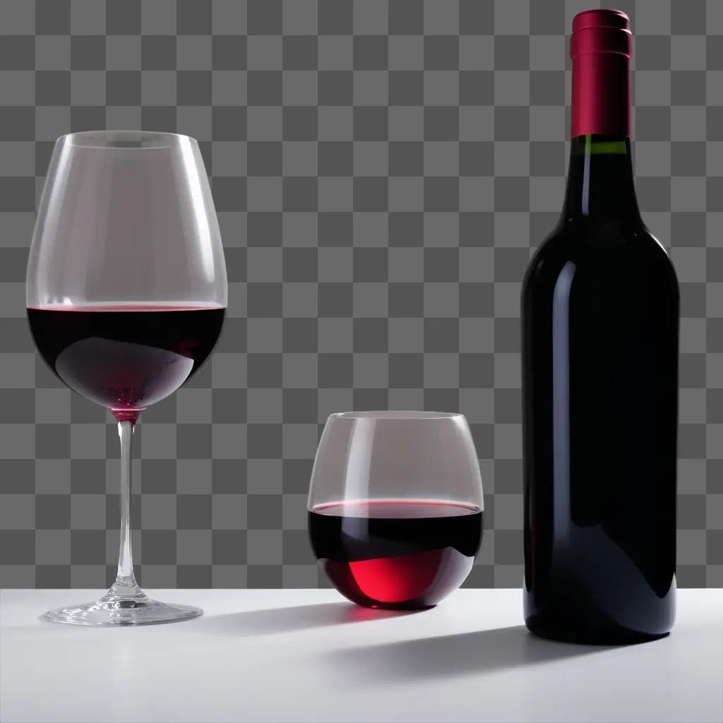 transparent wine bottle and glass next to another glass of red wine