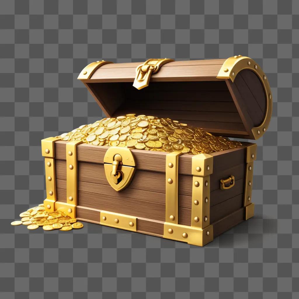 treasure chest full of gold coins sits open on a brown surface