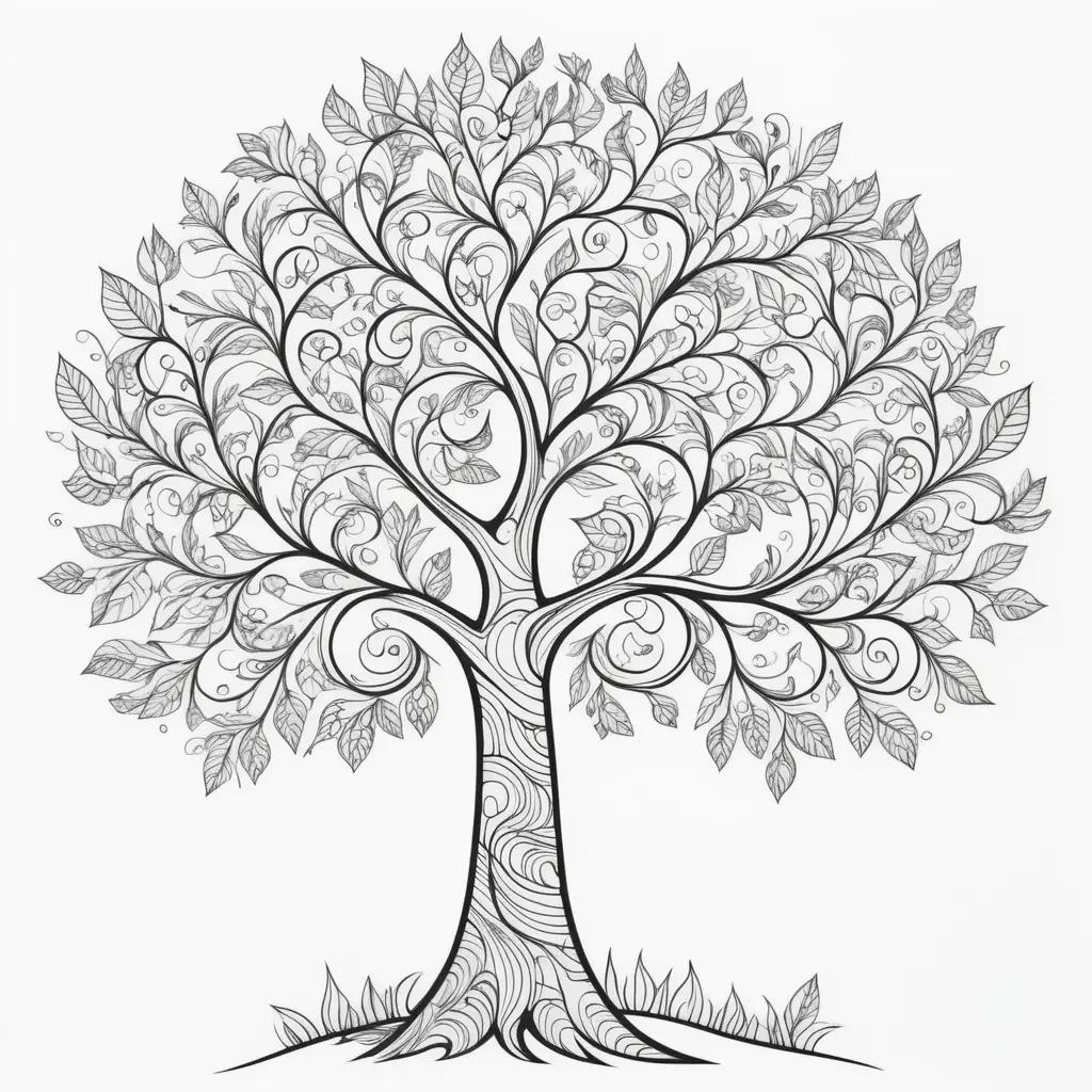 tree coloring page with leaves and branches