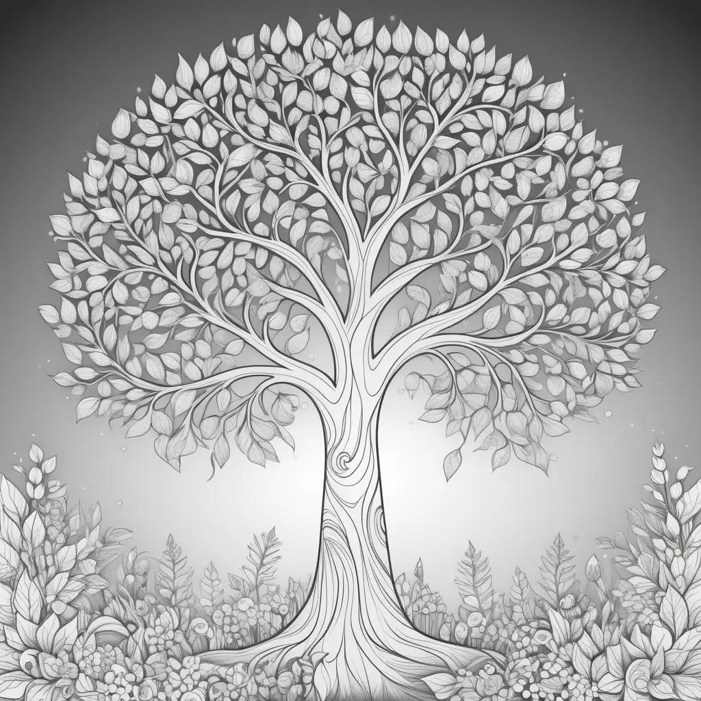 tree coloring page with leaves and branches