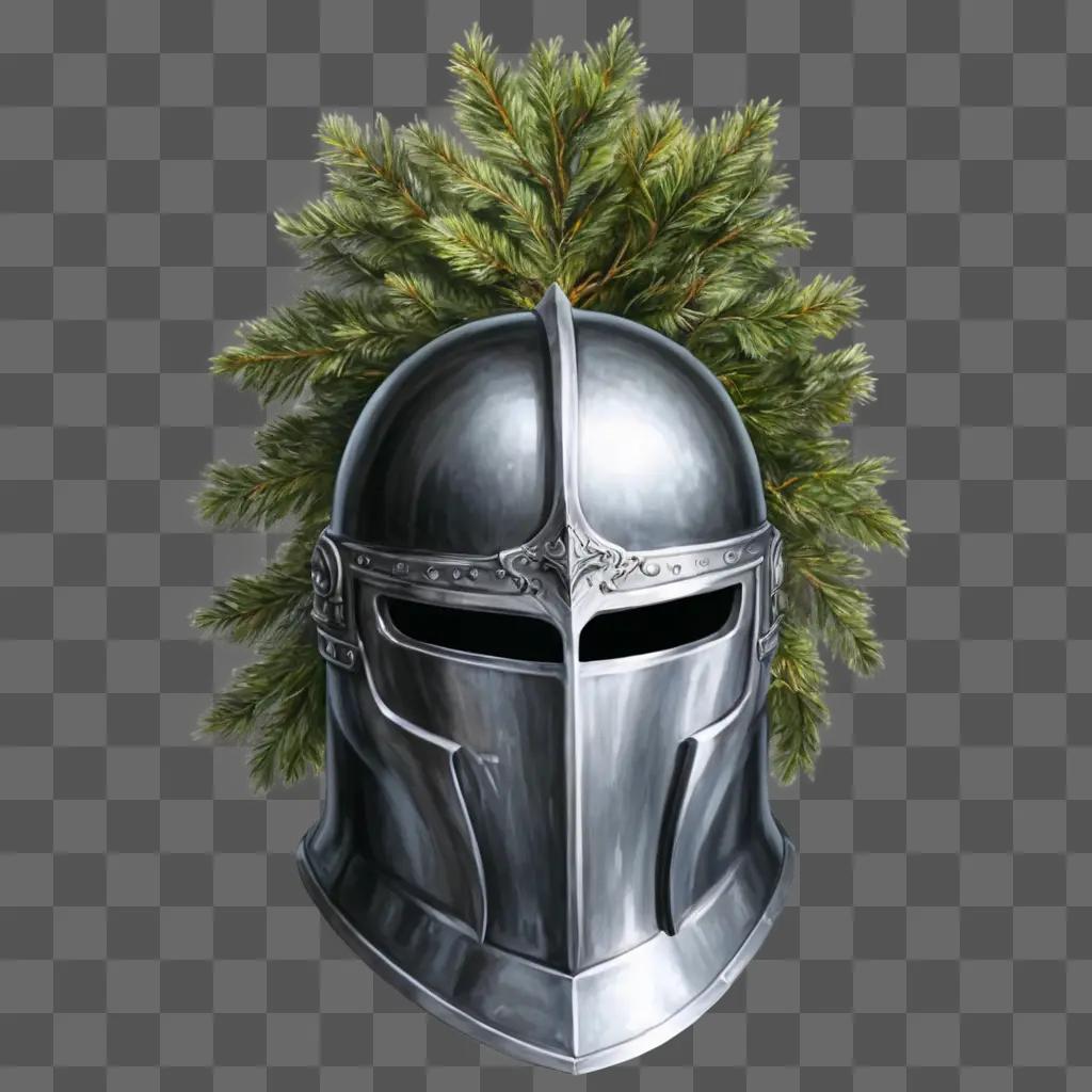 tree drawing A helmet with a pine tree on top of it