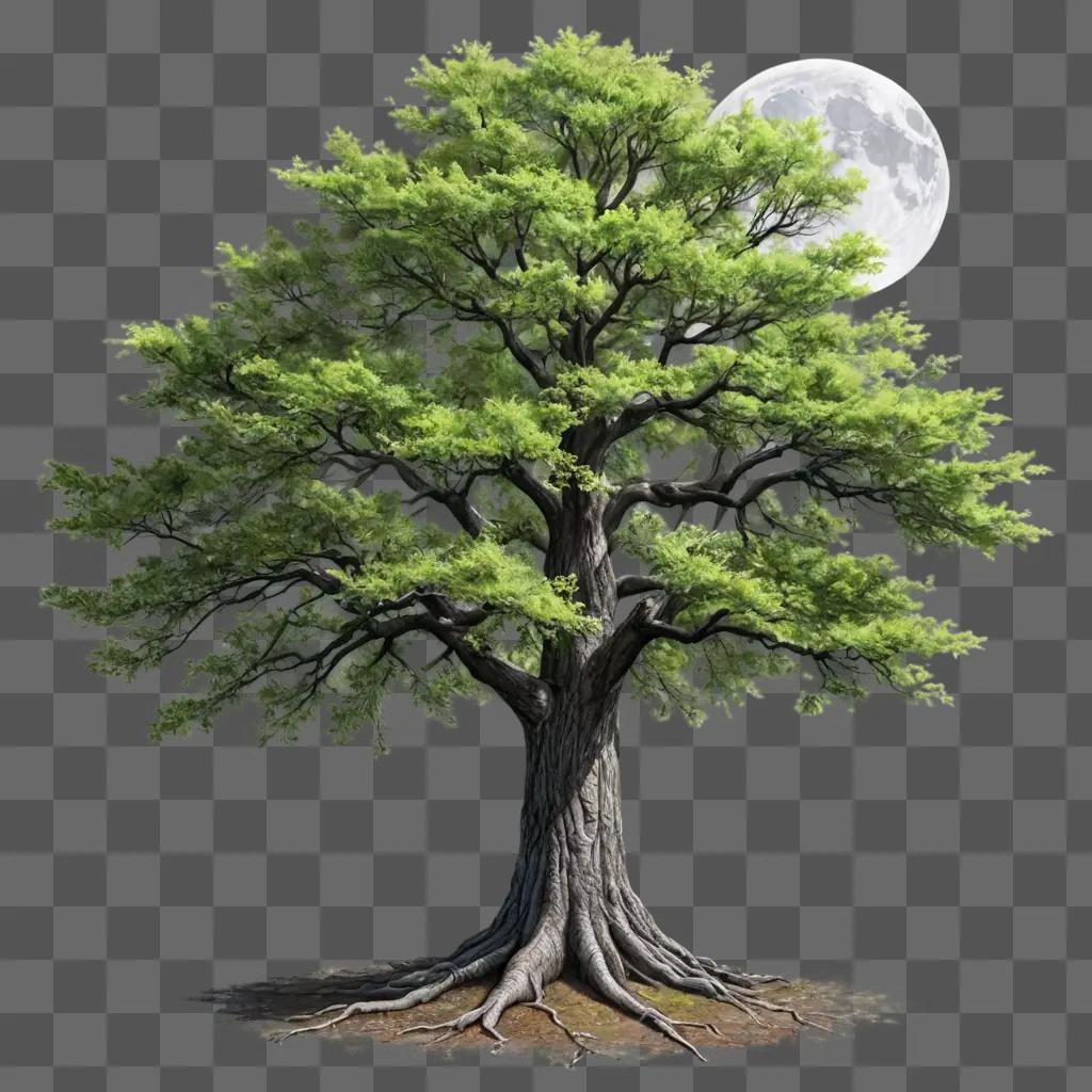 tree drawing realistic A large tree with a moon in the background