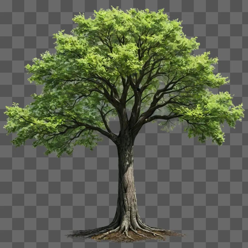 tree drawing realistic A tree with green leaves is in front of a green background