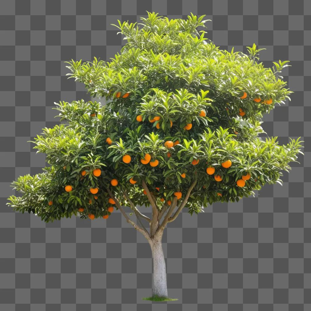 tree filled with bright oranges on a green background