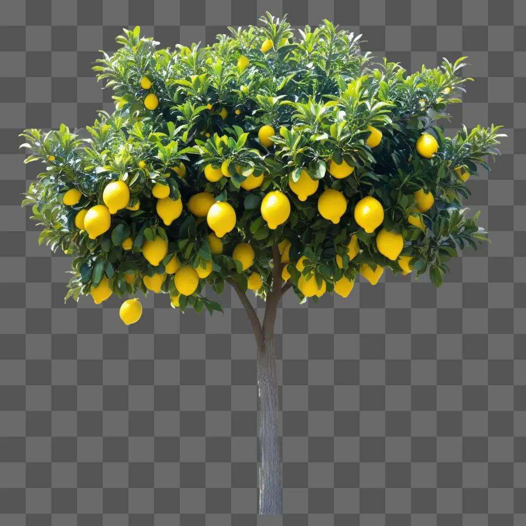 tree filled with yellow lemons against a green background