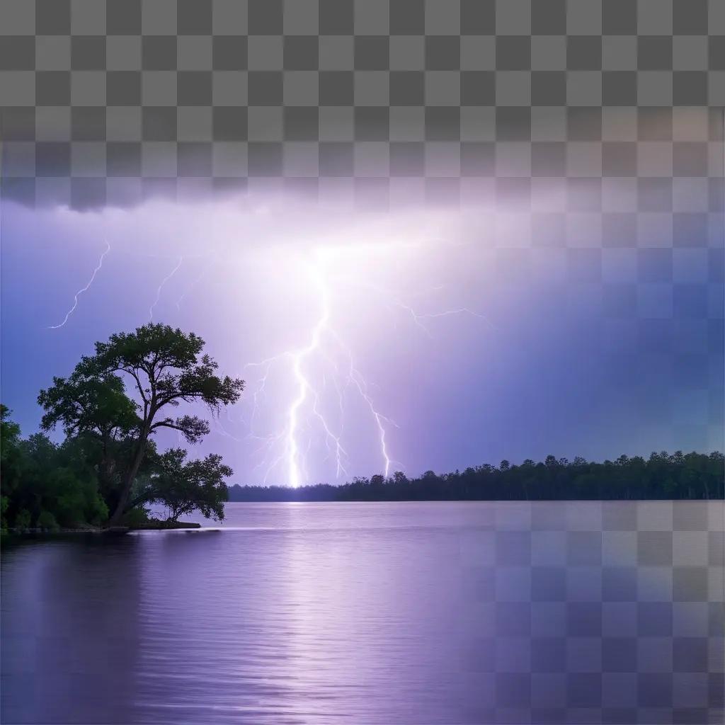 tree stands under a lightning bolt in the sky